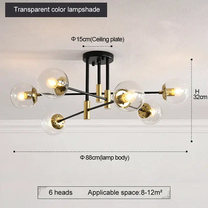 Modern black & gold led round ball chandelier dining room light