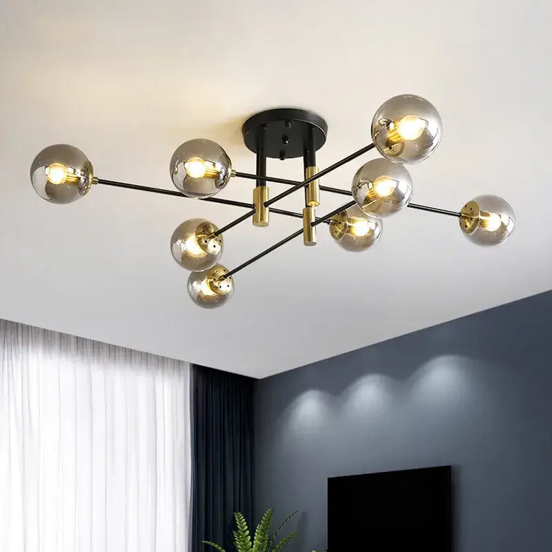 Modern black & gold led round ball chandelier dining room light