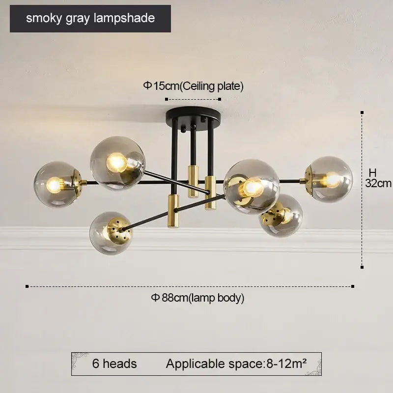 Modern black & gold led round ball chandelier dining room light