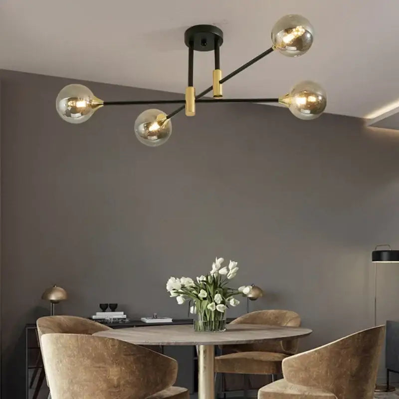 Modern black & gold led round ball chandelier dining room light