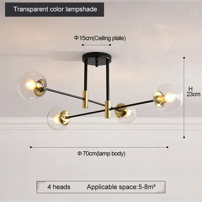 Modern black & gold led round ball chandelier dining room light