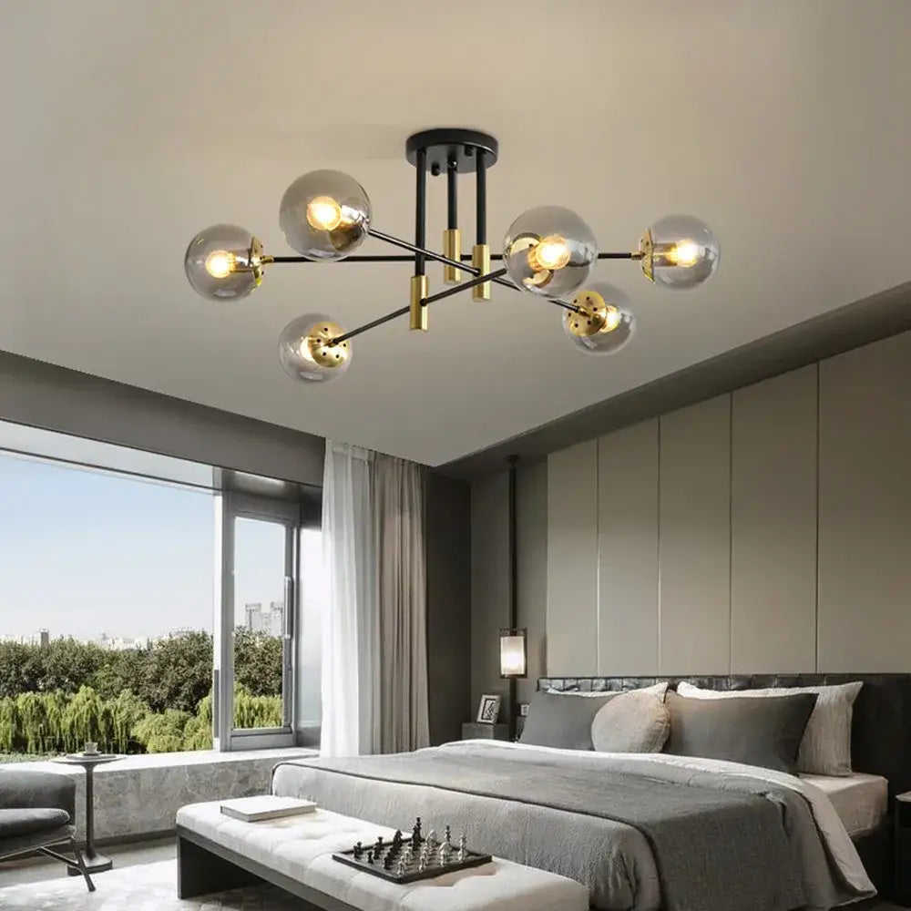 Modern black & gold led round ball chandelier dining room light
