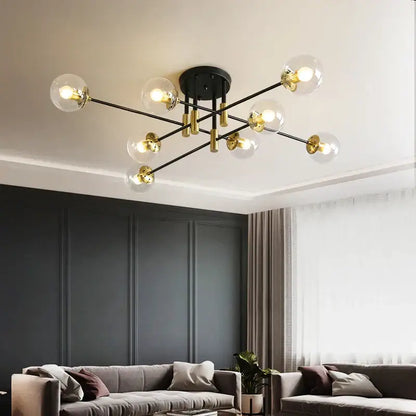 Modern black & gold led round ball chandelier dining room light