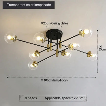 Modern black & gold led round ball chandelier dining room light