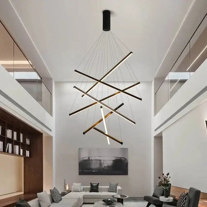 Modern black & gold led stair chandelier living room pendant light