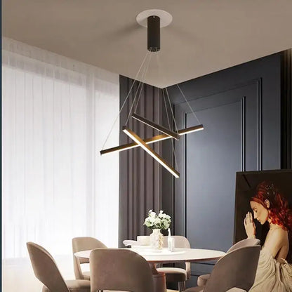 Modern black & gold led stair chandelier living room pendant light