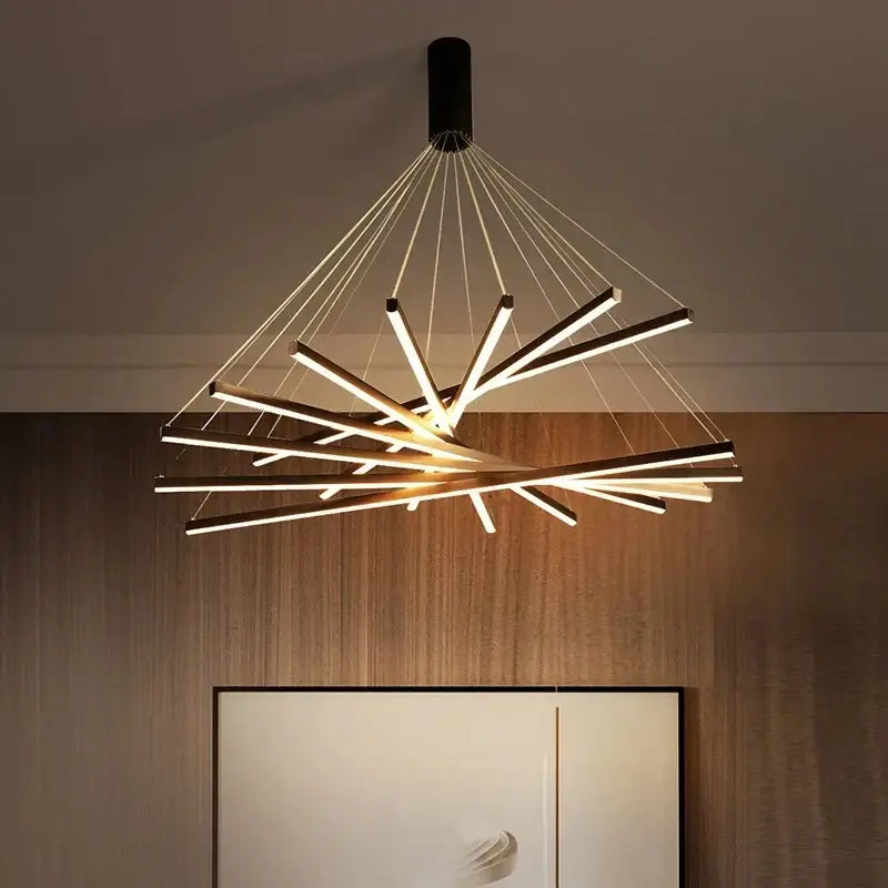 Modern black & gold led stair chandelier living room pendant light
