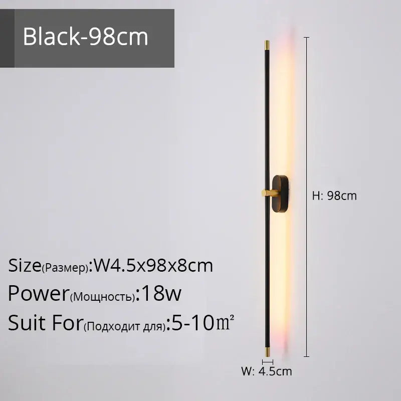 Modern black & gold led strip wall lamp for bedroom minimalist sconce