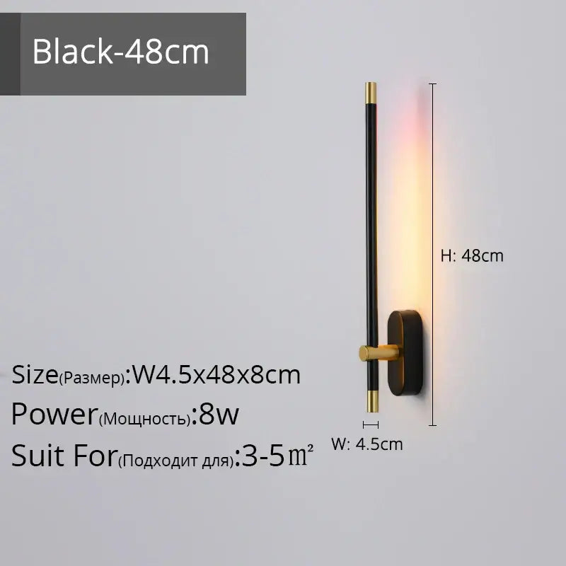 Modern black & gold led strip wall lamp for bedroom minimalist sconce