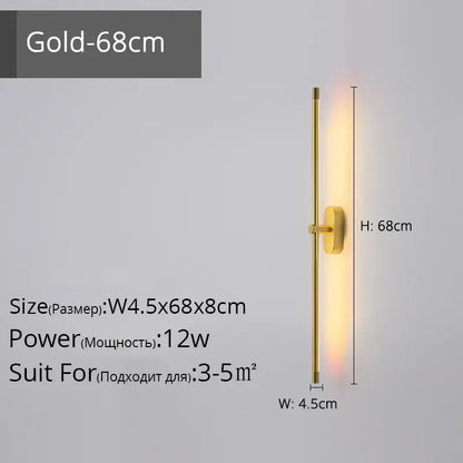Modern black & gold led strip wall lamp for bedroom minimalist sconce