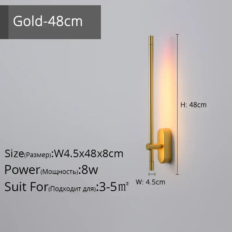 Modern black & gold led strip wall lamp for bedroom minimalist sconce