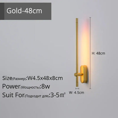 Modern black & gold led strip wall lamp for bedroom minimalist sconce