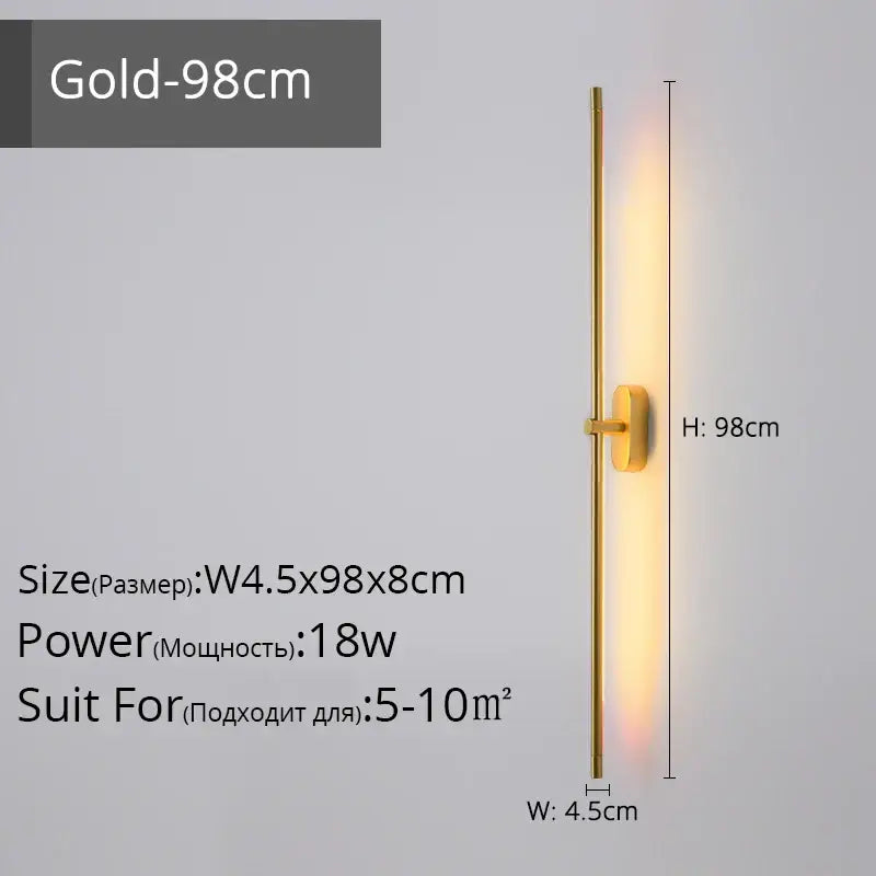 Modern black & gold led strip wall lamp for bedroom minimalist sconce