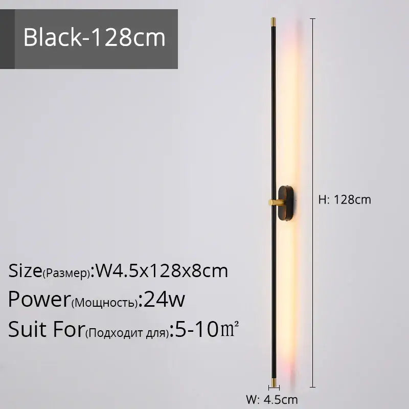 Modern black & gold led strip wall lamp for bedroom minimalist sconce