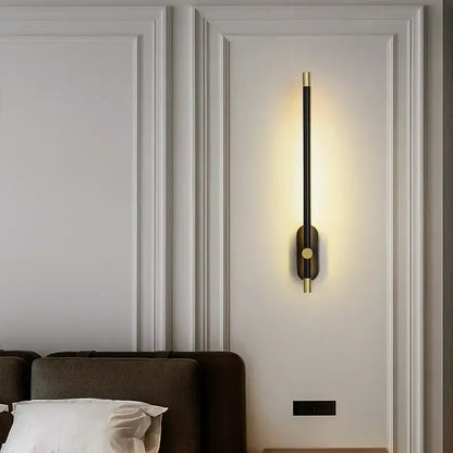 Modern black & gold led strip wall lamp for bedroom minimalist sconce