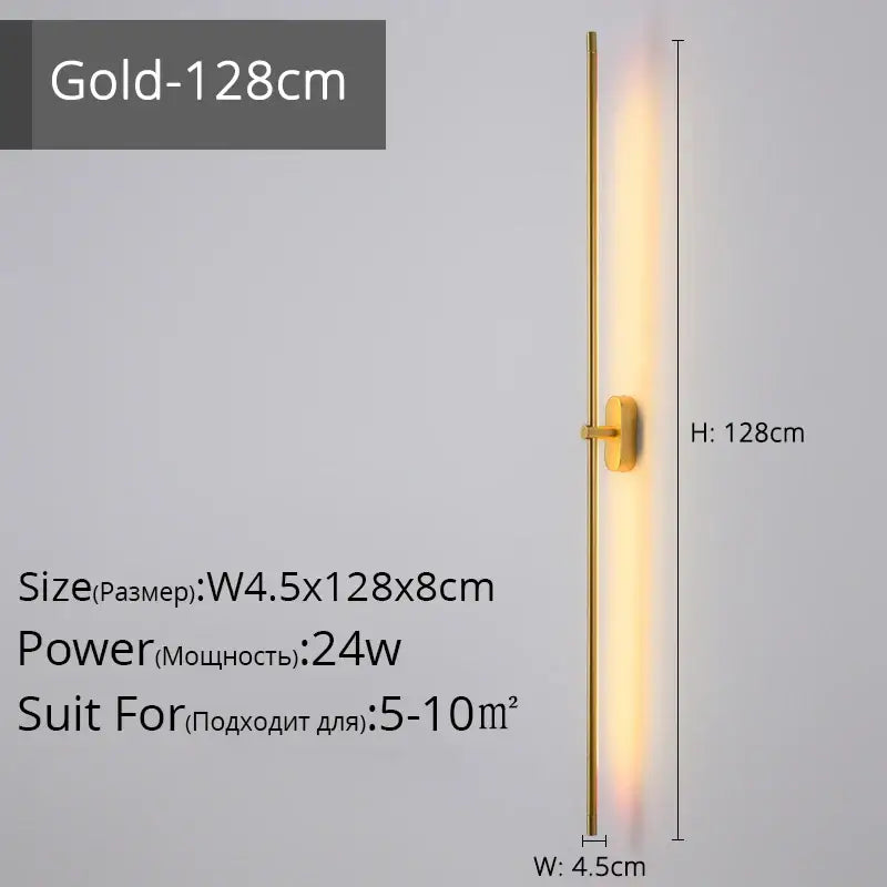 Modern black & gold led strip wall lamp for bedroom minimalist sconce