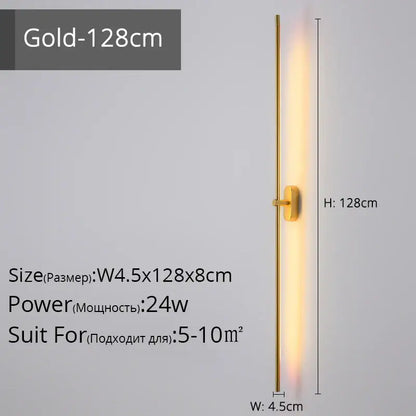 Modern black & gold led strip wall lamp for bedroom minimalist sconce
