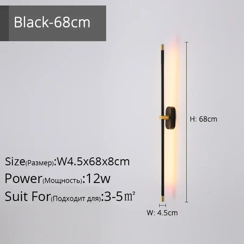 Modern black & gold led strip wall lamp for bedroom minimalist sconce