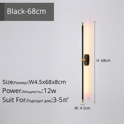 Modern black & gold led strip wall lamp for bedroom minimalist sconce