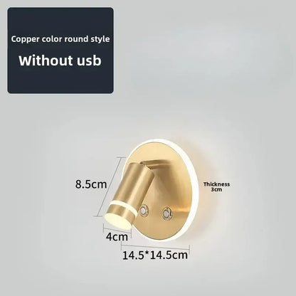 Modern black & gold led usb reading wall lamp bedroom light