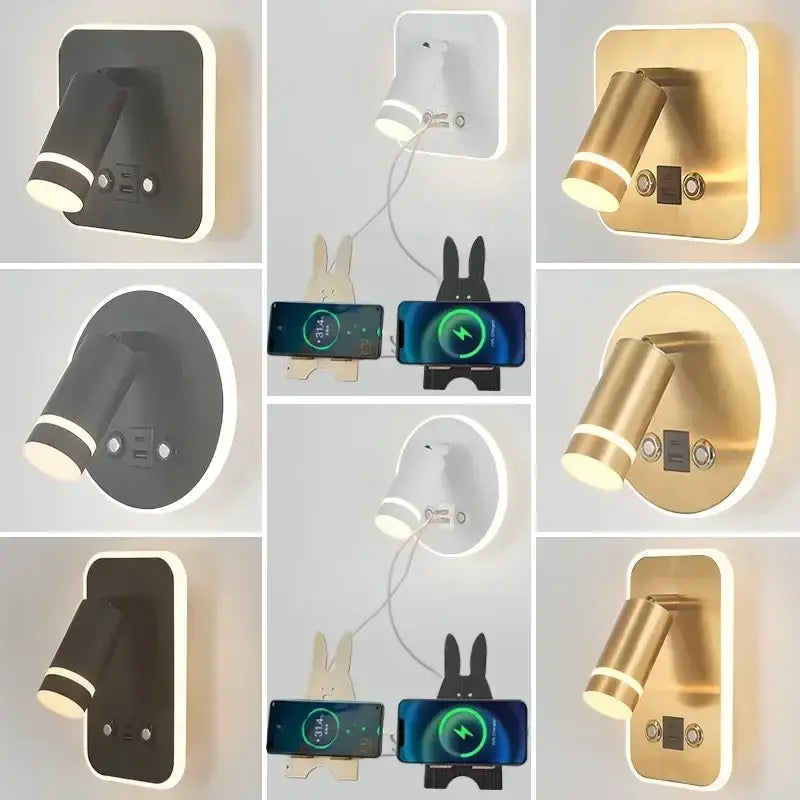Modern black & gold led usb reading wall lamp bedroom light