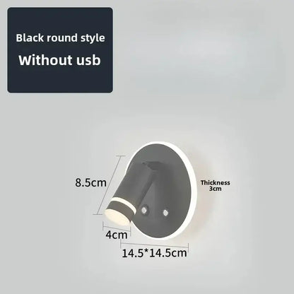 Modern black & gold led usb reading wall lamp bedroom light