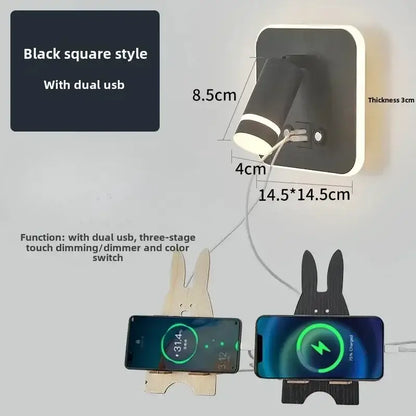 Modern black & gold led usb reading wall lamp bedroom light