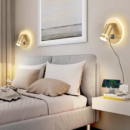 Modern black & gold led usb reading wall lamp bedroom light
