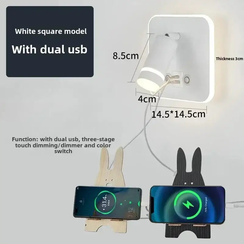 Modern black & gold led usb reading wall lamp bedroom light