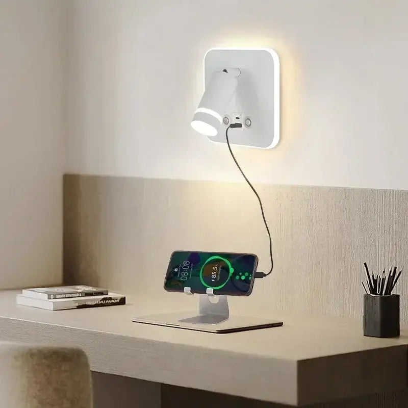 Modern black & gold led usb reading wall lamp bedroom light