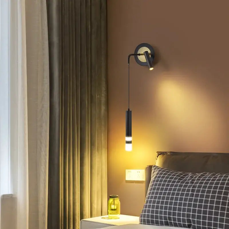 Modern black & gold led wall lamp bedroom adjustable reading light