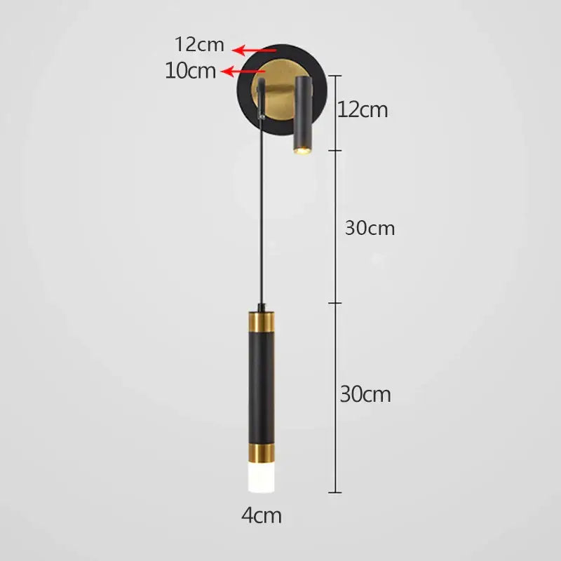 Modern black & gold led wall lamp bedroom adjustable reading light