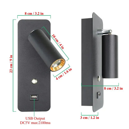 Modern black & gold led wall lights bedroom usb charging port