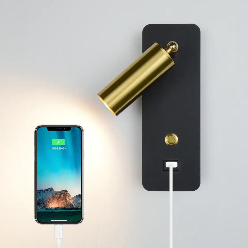 Modern black & gold led wall lights bedroom usb charging port
