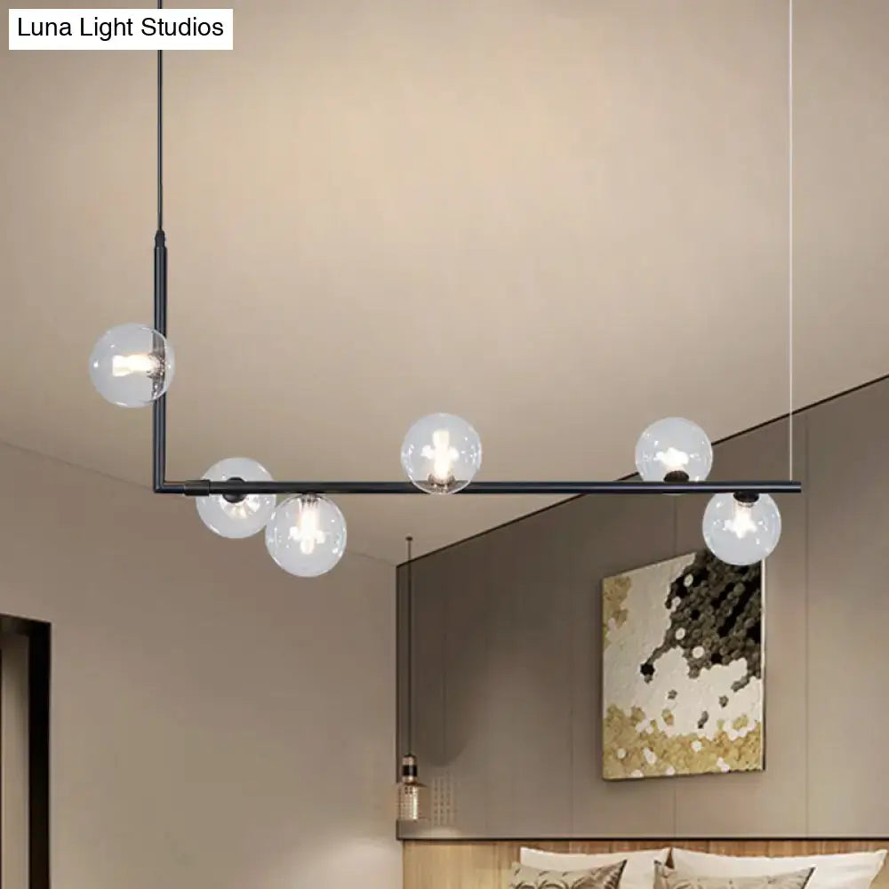 Modern black & gold linear chandelier dining room glass island light