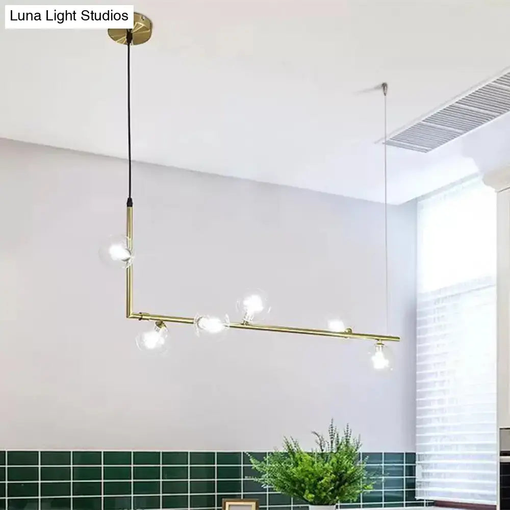 Modern black & gold linear chandelier dining room glass island light