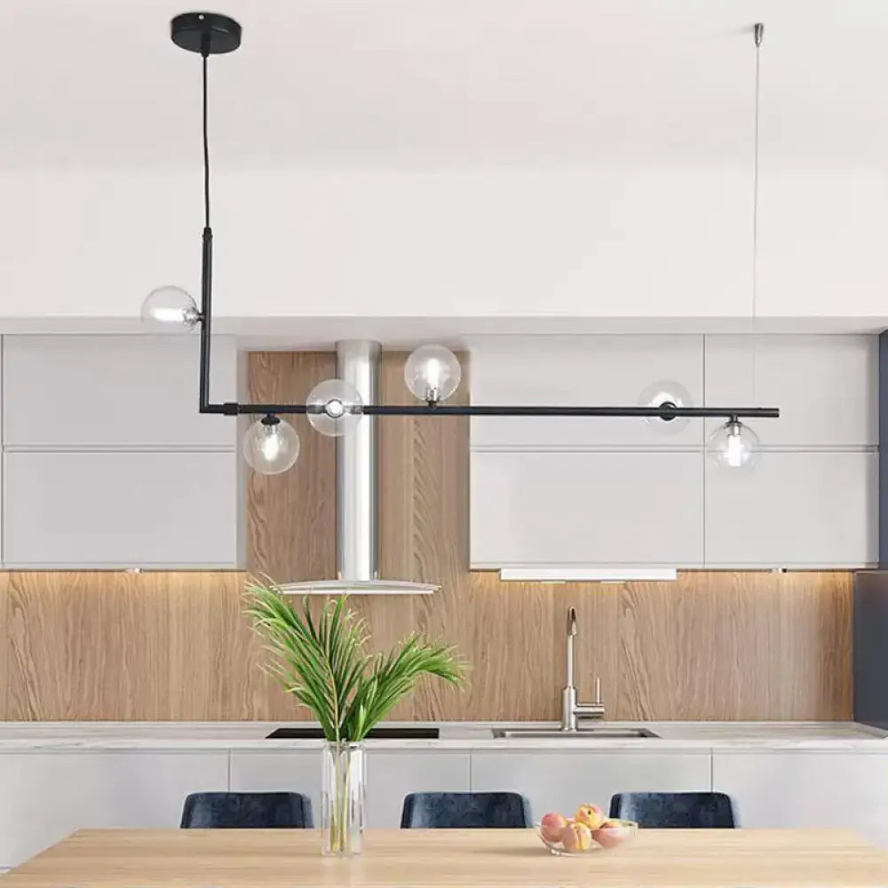 Modern black & gold linear chandelier dining room glass island light