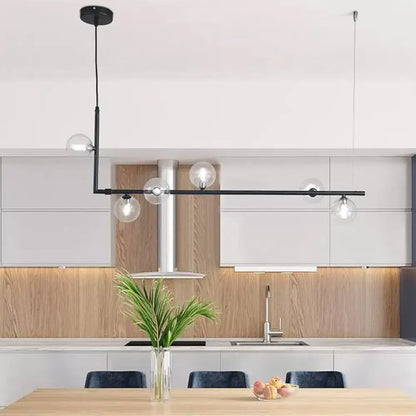 Modern black & gold linear chandelier dining room glass island light