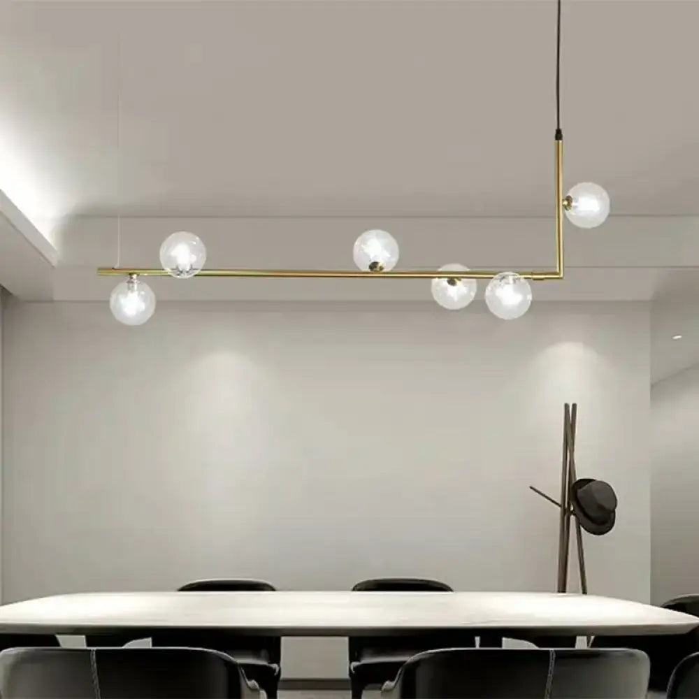 Modern black & gold linear chandelier dining room glass island light