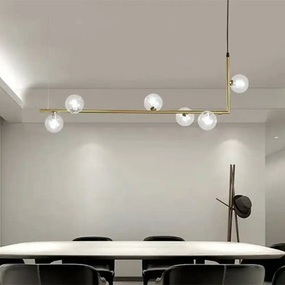 Modern black & gold linear chandelier dining room glass island light