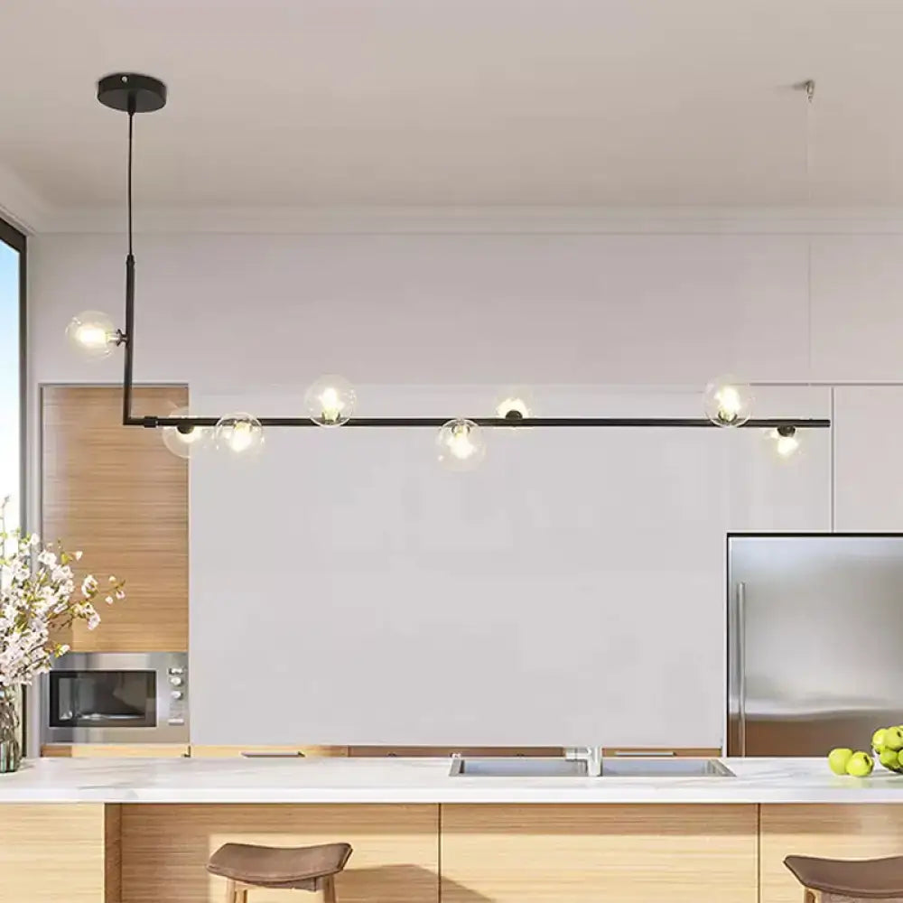 Modern black & gold linear chandelier dining room glass island light