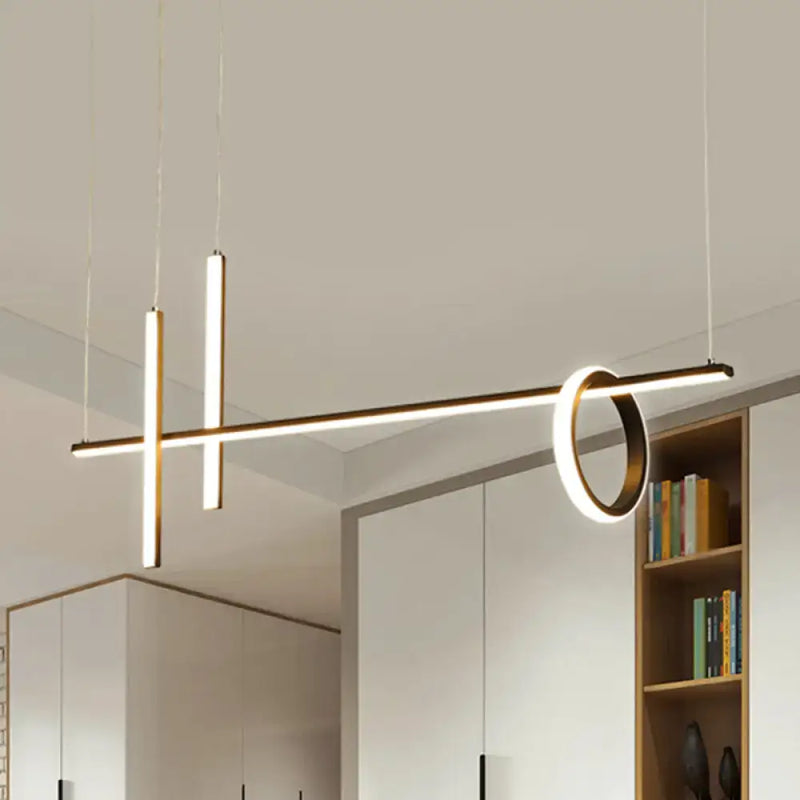 Modern black & gold linear island pendant light kitchen ring decor