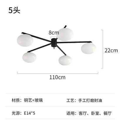 Modern black & gold lustre ceiling light for kitchen with glass globes
