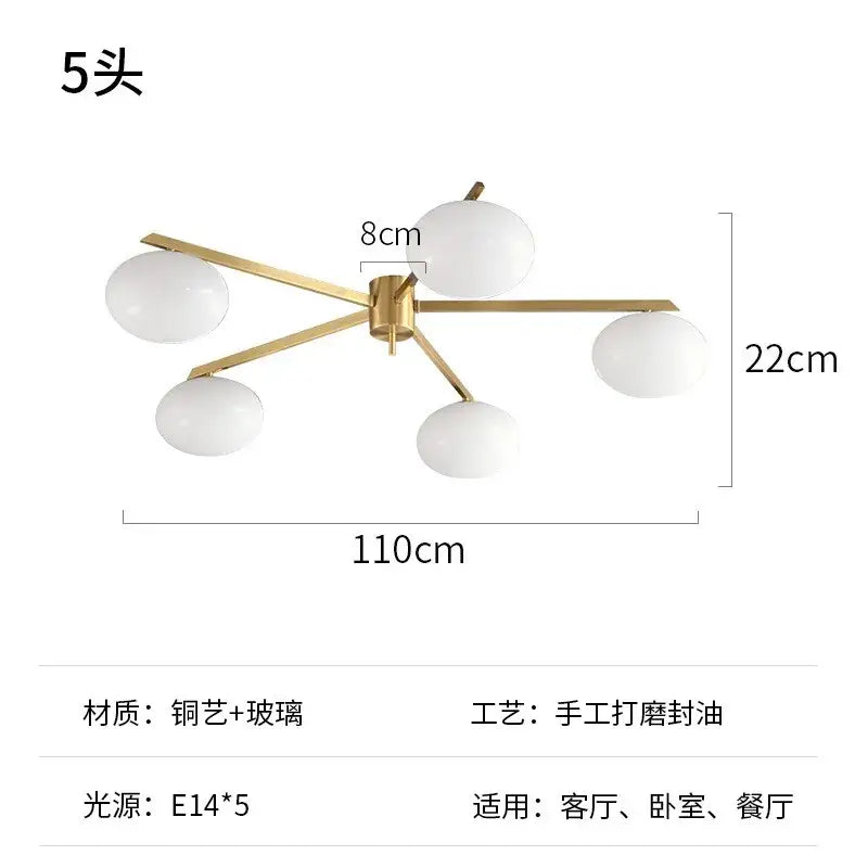 Modern black & gold lustre ceiling light for kitchen with glass globes