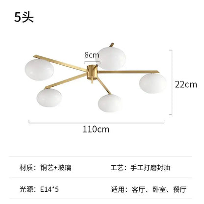 Modern black & gold lustre ceiling light for kitchen with glass globes