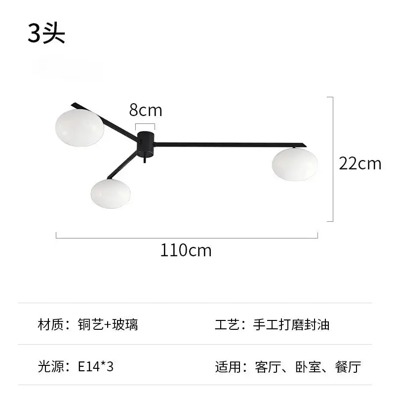 Modern black & gold lustre ceiling light for kitchen with glass globes