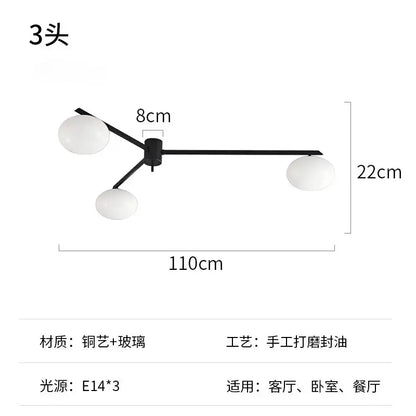 Modern black & gold lustre ceiling light for kitchen with glass globes