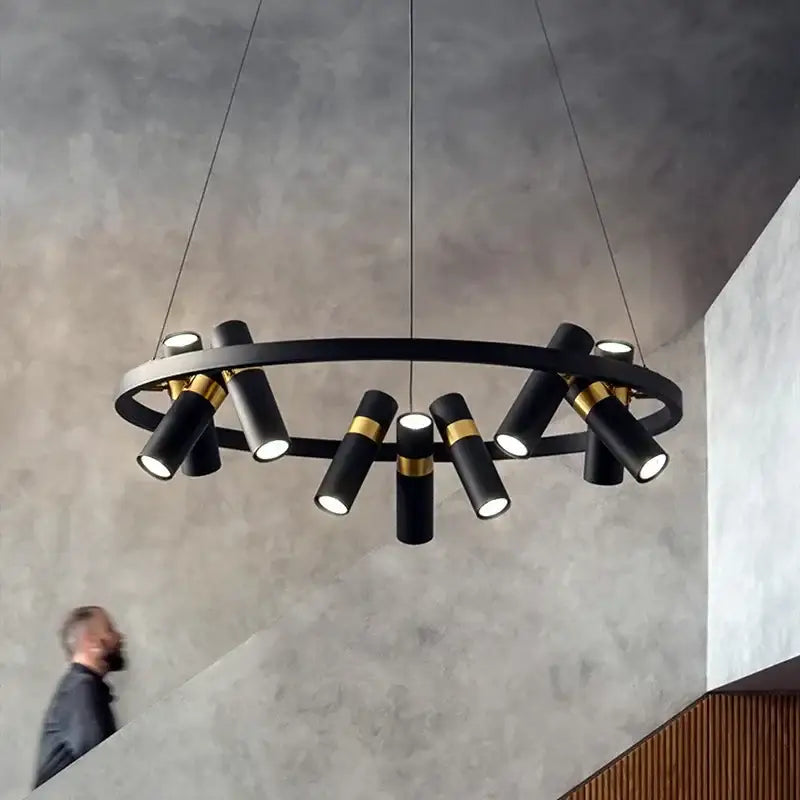 Modern black & gold metal circle led pendant light kitchen decor