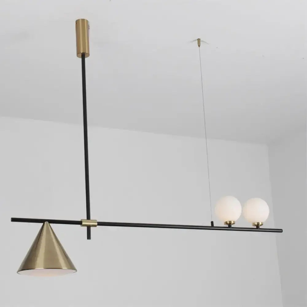Modern black & gold metal cone island light for dining room