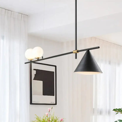 Modern black & gold metal cone island light for dining room